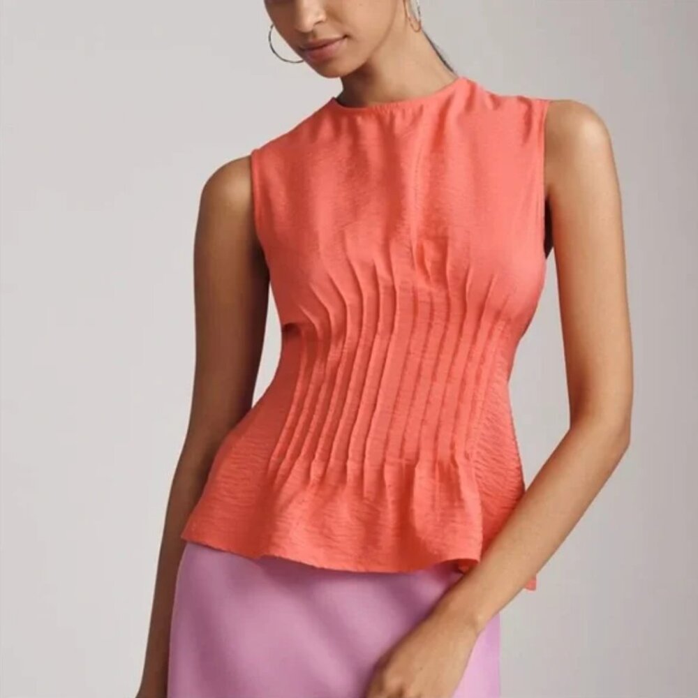 NWT - Anthropologie Della Sleeveless Pleated Waist Shell Top in Red Size XS